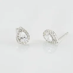 Boucles D'oreilles Puces Hildana Or Blanc Oxyde De Zirconium
