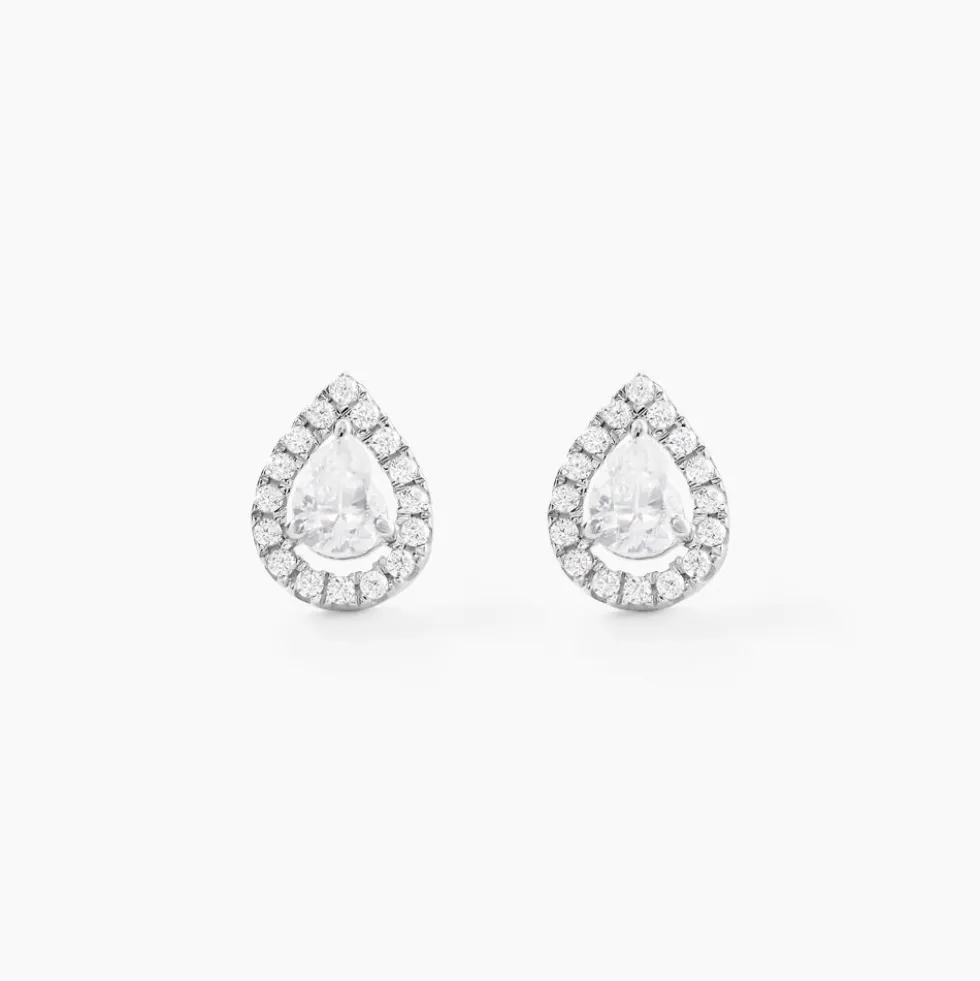 Boucles D'oreilles Puces Hildana Or Blanc Oxyde De Zirconium