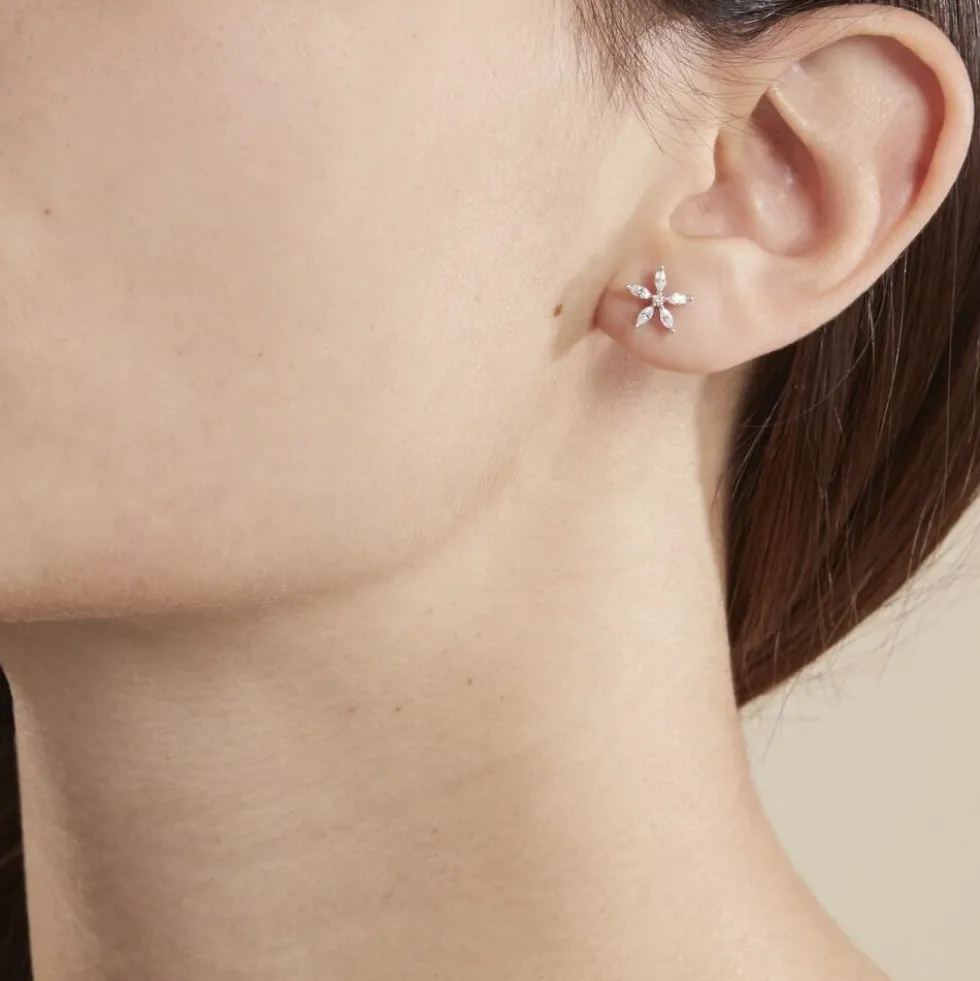 Boucles D'oreilles Puces Horcia Or Blanc Oxyde De Zirconium