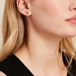 Boucles D'oreilles Puces Hortense Or Jaune Citrine Améthyste Topaze