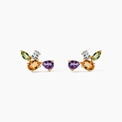 Boucles D'oreilles Puces Hortense Or Jaune Citrine Améthyste Topaze