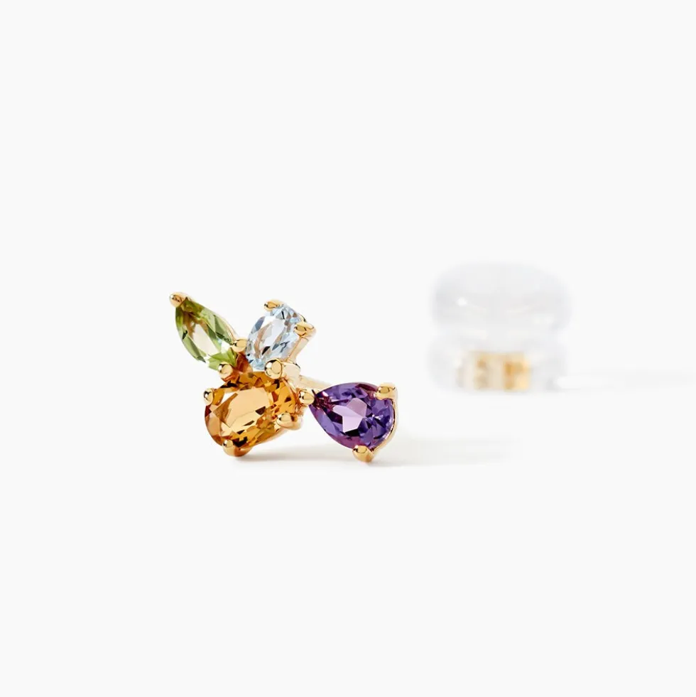 Boucles D'oreilles Puces Hortense Or Jaune Citrine Améthyste Topaze