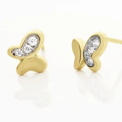 Boucles D'oreilles Puces Ilham Papillon Or Jaune Oxyde De Zirconium