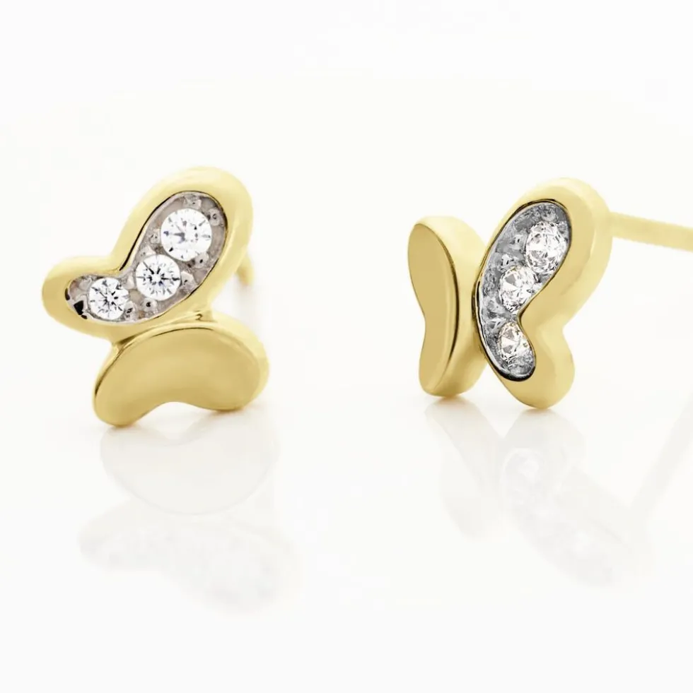 Boucles D'oreilles Puces Ilham Papillon Or Jaune Oxyde De Zirconium