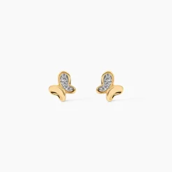 Boucles D'oreilles Puces Ilham Papillon Or Jaune Oxyde De Zirconium