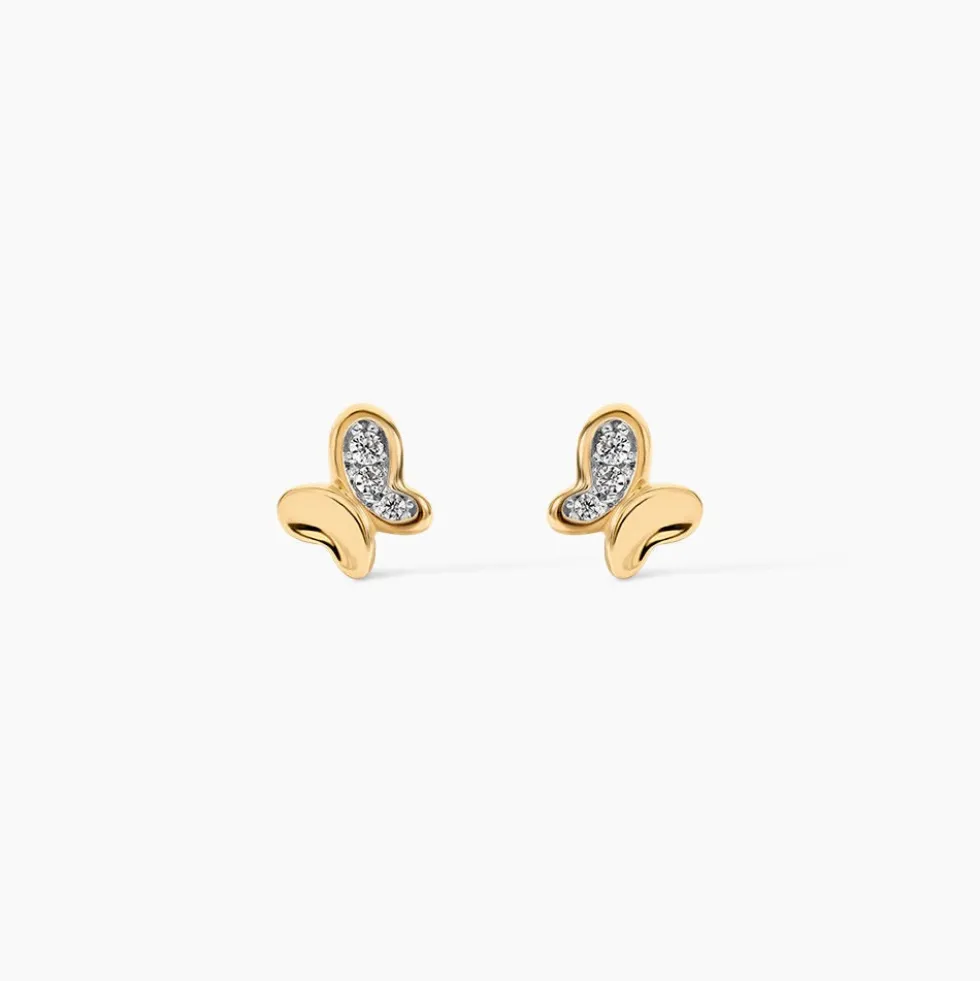 Boucles D'oreilles Puces Ilham Papillon Or Jaune Oxyde De Zirconium