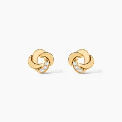 Boucles D'oreilles Puces Ilhem Fleur Or Jaune Oxyde De Zirconium