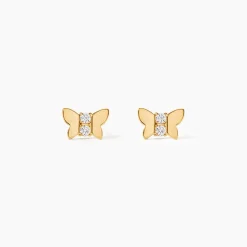 Boucles D'oreilles Puces Jadon Papillon Or Jaune Oxyde De Zirconium