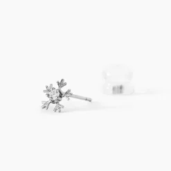 Boucles D'oreilles Puces Jamie Flocon Or Blanc Oxyde De Zirconium