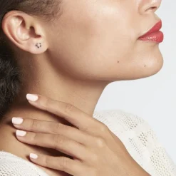 Boucles D'oreilles Puces Jamie Flocon Or Blanc Oxyde De Zirconium
