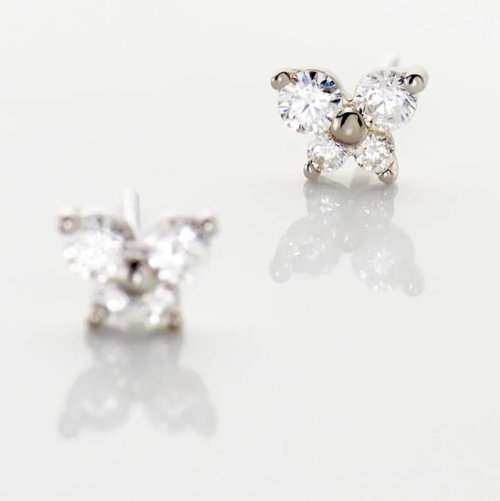 Boucles D'oreilles Puces Jemila Or Blanc Oxyde De Zirconium
