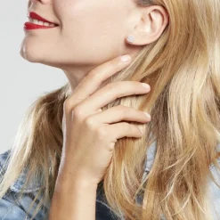 Boucles D'oreilles Puces Justina Argent Blanc Oxyde De Zirconium