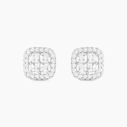 Boucles D'oreilles Puces Justina Argent Blanc Oxyde De Zirconium