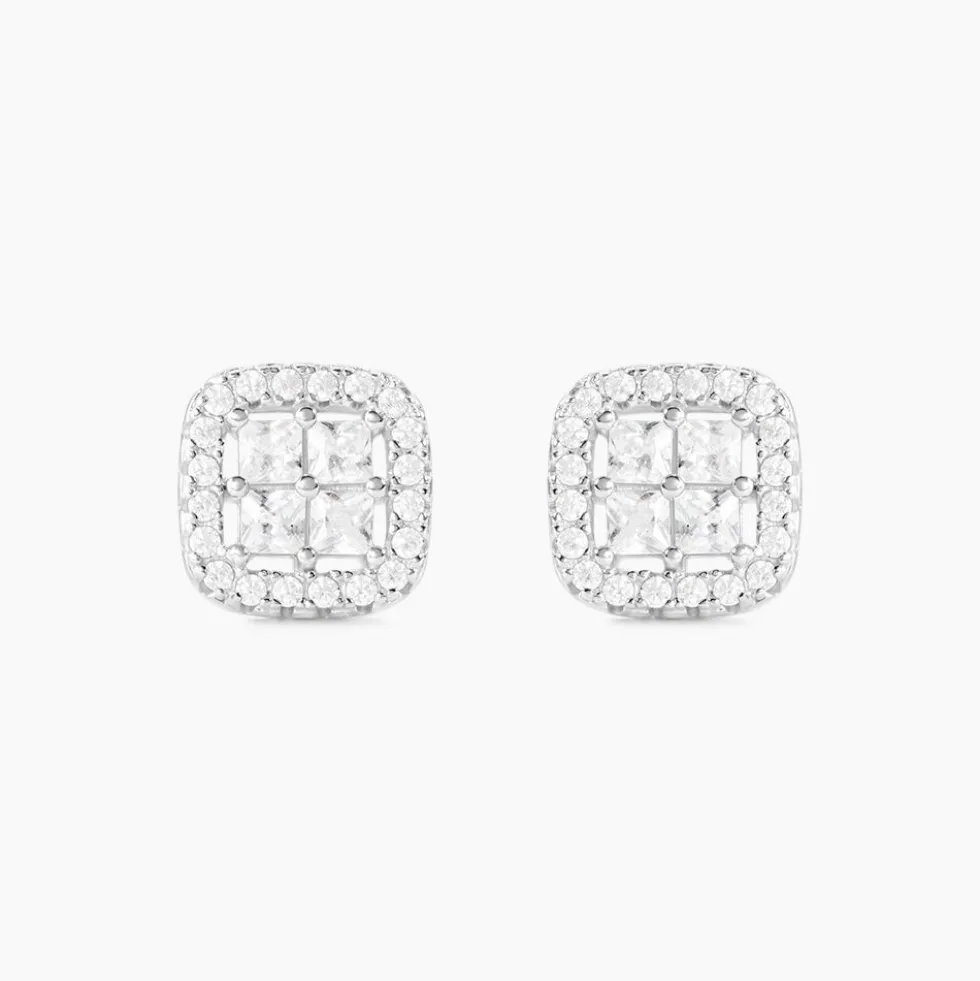 Boucles D'oreilles Puces Justina Argent Blanc Oxyde De Zirconium