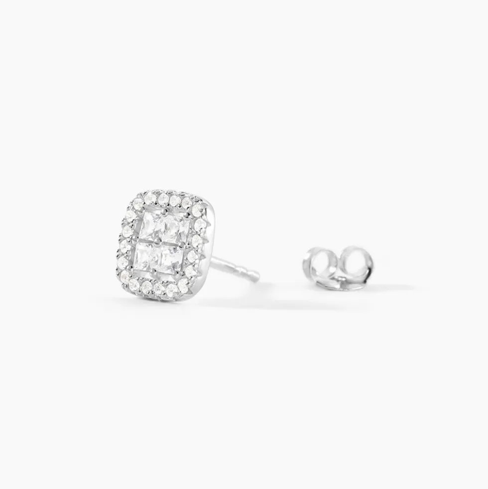 Boucles D'oreilles Puces Justina Argent Blanc Oxyde De Zirconium