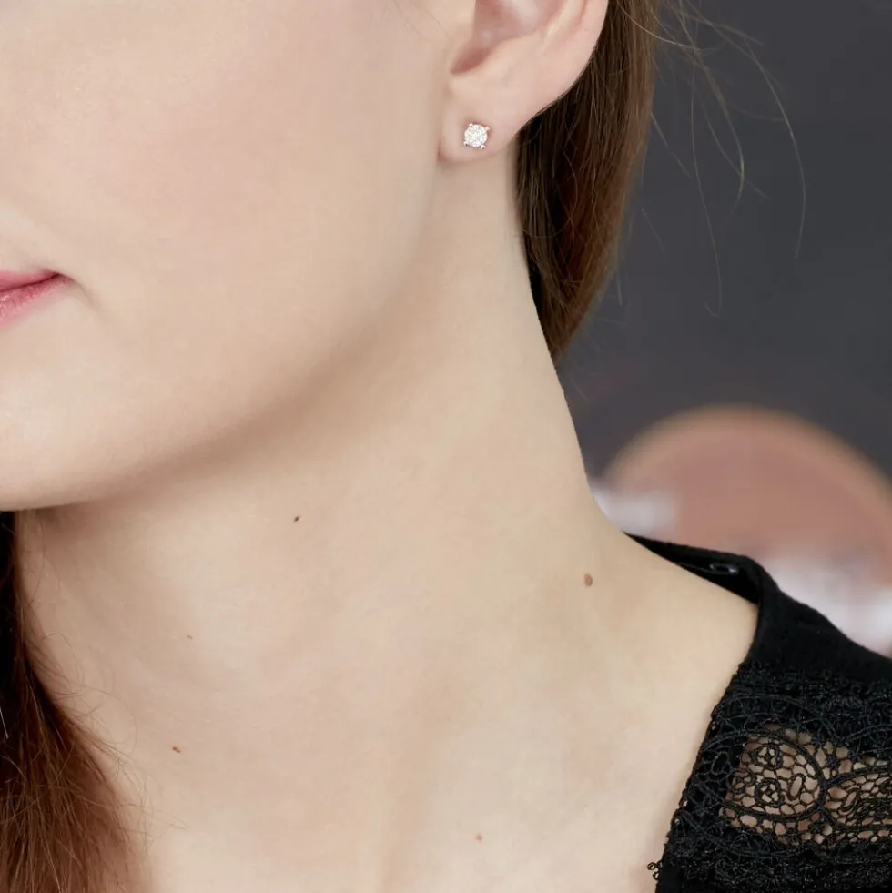 Boucles D'oreilles Puces Kate Or Blanc Diamant
