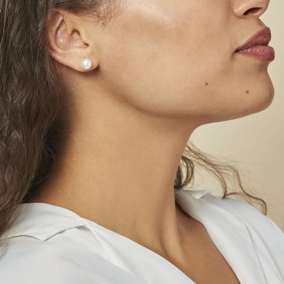 Boucles D'oreilles Puces Kesya Or Jaune Perle De Culture