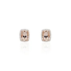 Boucles D'oreilles Puces Kloe Or Rose Morganite Et Diamant