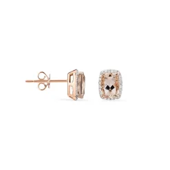 Boucles D'oreilles Puces Kloe Or Rose Morganite Et Diamant