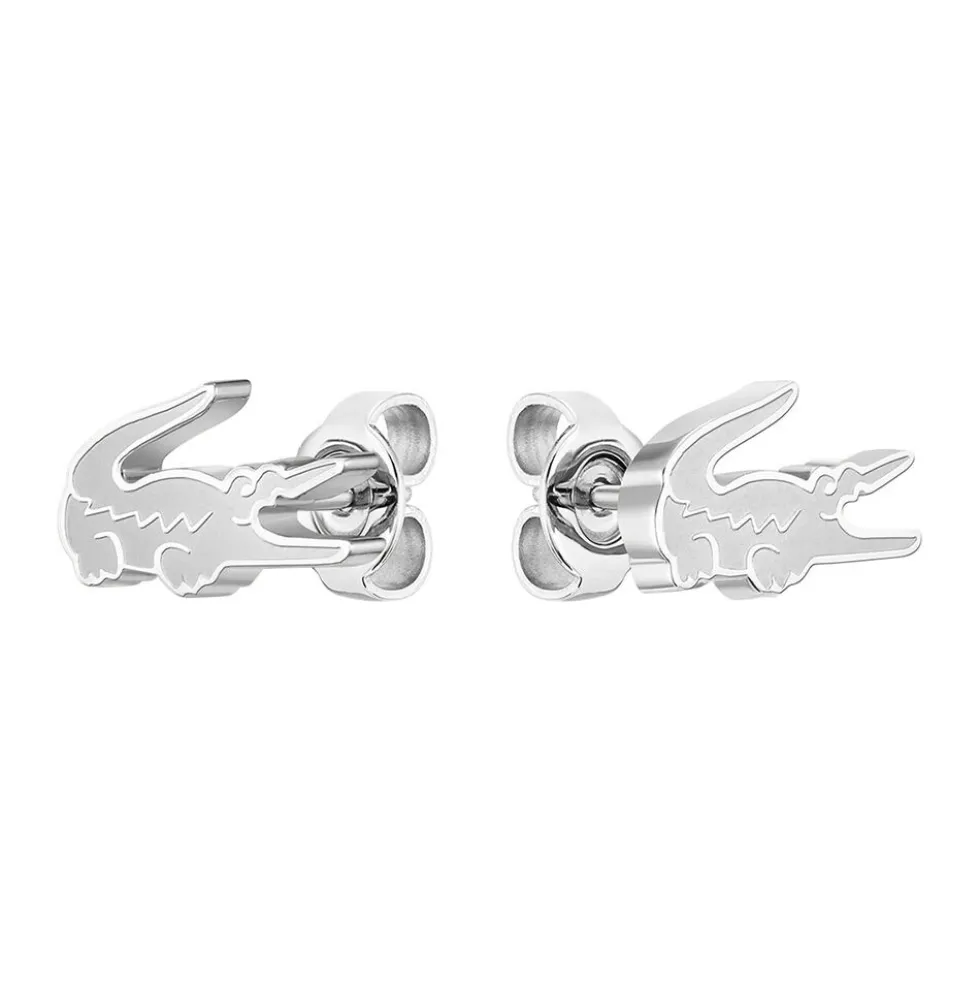 Boucles D'oreilles Puces Lacoste Crocodile Acier Blanc