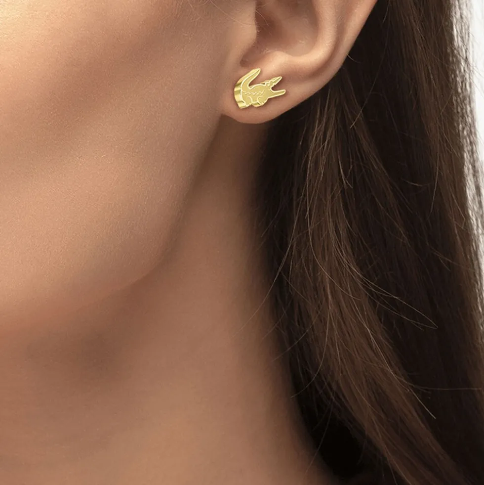 Boucles D'oreilles Puces Lacoste Crocodile Acier Jaune