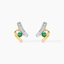 Boucles D'oreilles Puces Loubra Or Jaune Emeraude