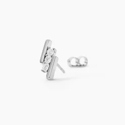 Boucles D'oreilles Puces Lousie Argent Blanc Oxyde De Zirconium
