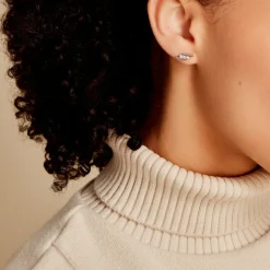 Boucles D'oreilles Puces Lousie Argent Blanc Oxyde De Zirconium