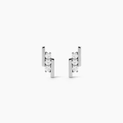 Boucles D'oreilles Puces Lousie Argent Blanc Oxyde De Zirconium