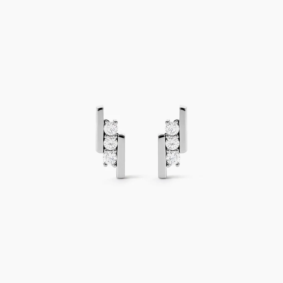Boucles D'oreilles Puces Lousie Argent Blanc Oxyde De Zirconium