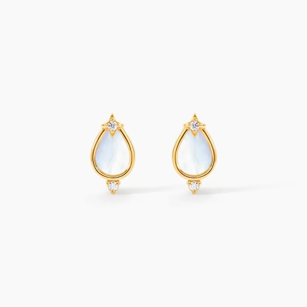 Boucles D'Oreilles Puces Luminea Or Jaune Nacre Oxyde De Zirconium
