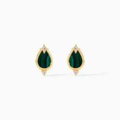 Boucles D'Oreilles Puces Luminea Or Jaune Malachite Oxyde De Zirconium