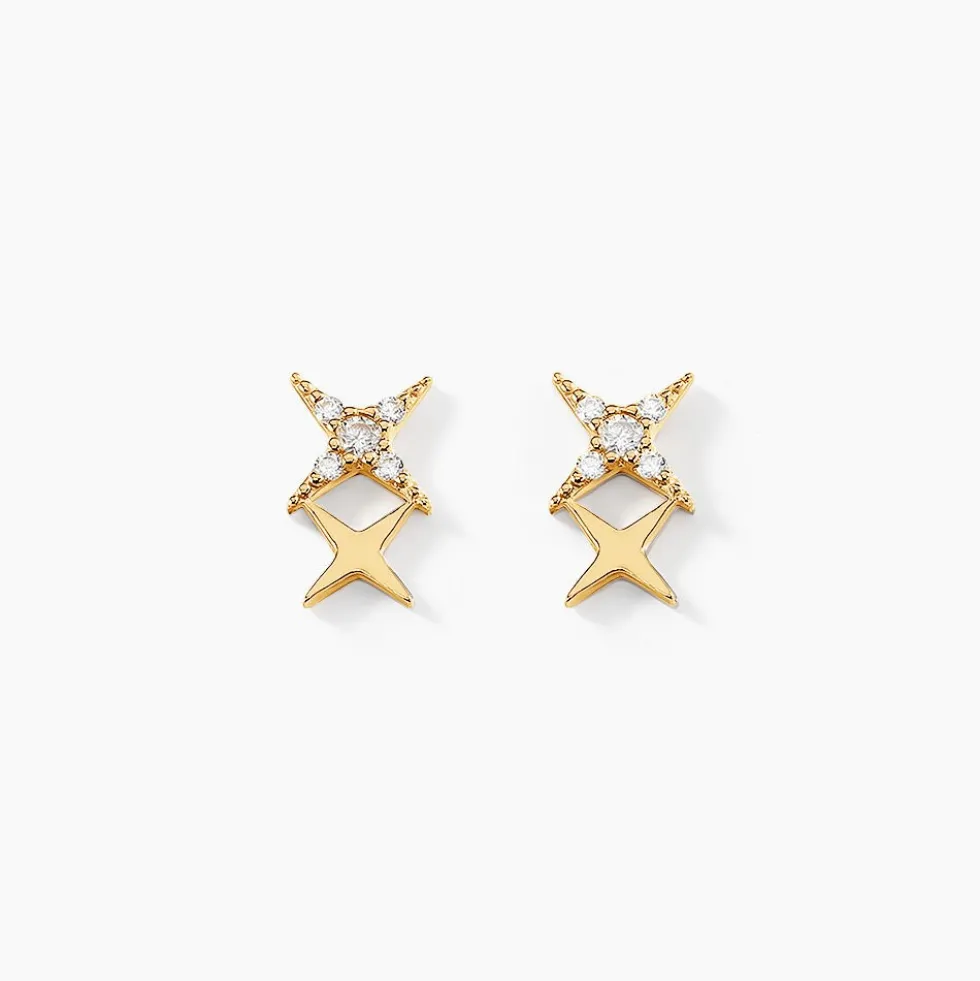 Boucles D'oreilles Puces Lumiere Or Jaune Oxyde De Zirconium
