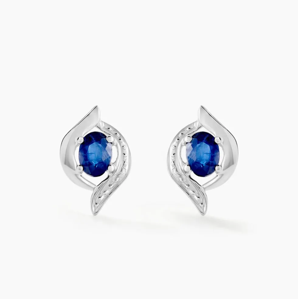 Boucles D'oreilles Puces Lydia Or Blanc Saphir