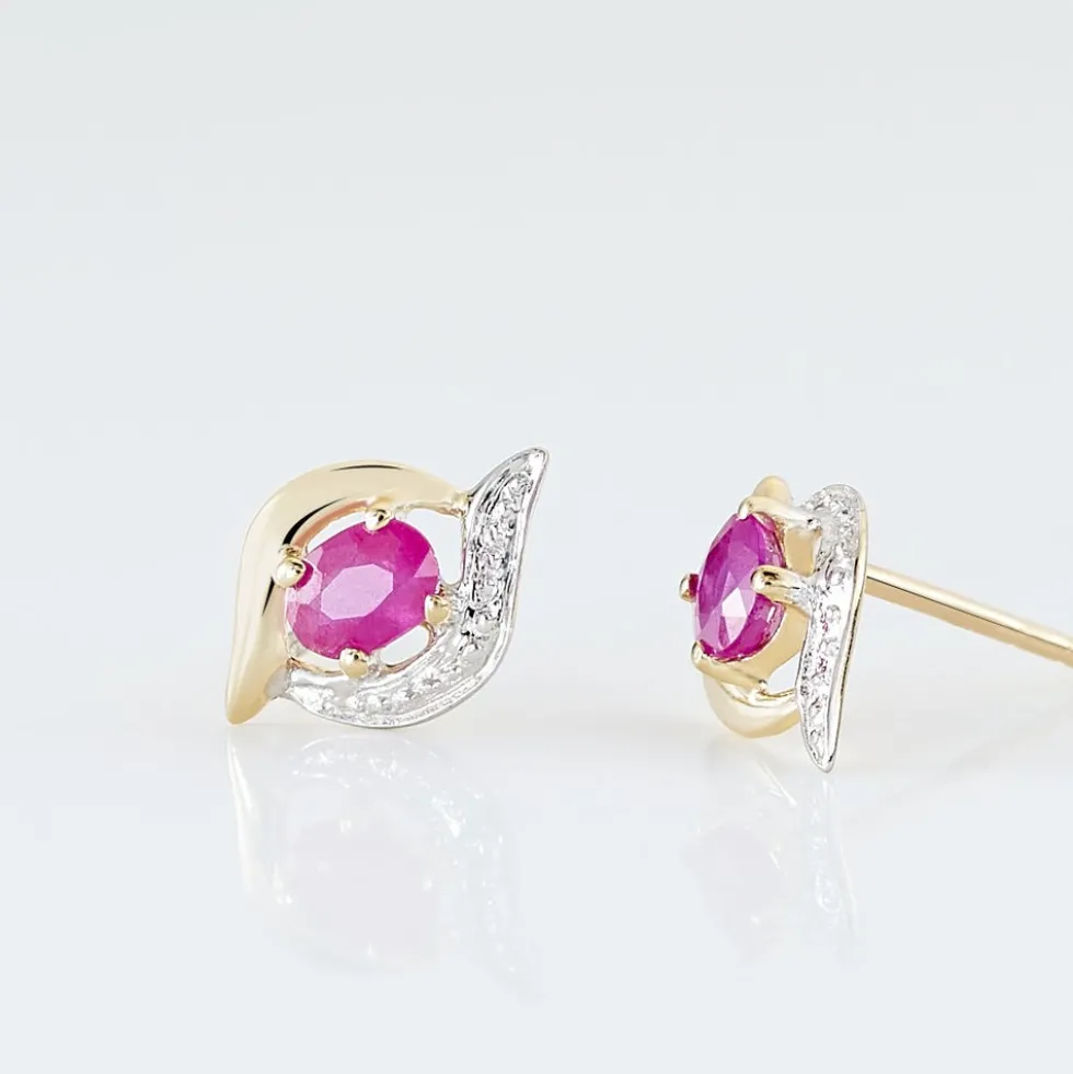 Boucles D'oreilles Puces Lydia Or Bicolore Rubis
