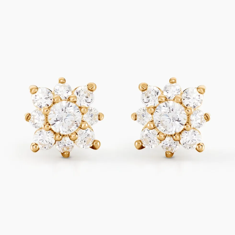 Boucles D'oreilles Puces Manus Or Jaune Oxyde De Zirconium