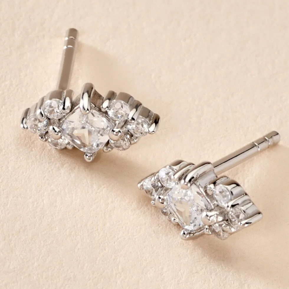 Boucles D'oreilles Puces Mascaret Argent Blanc Oxyde De Zirconium