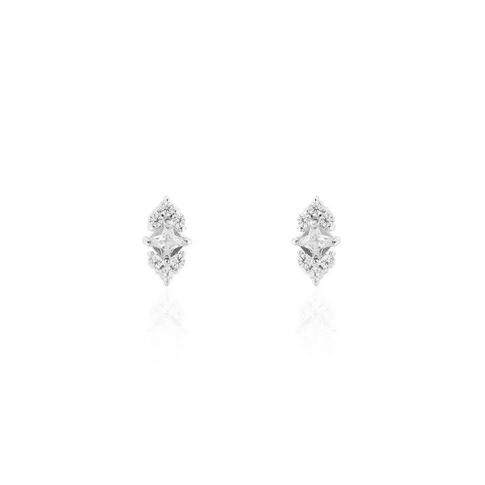 Boucles D'oreilles Puces Mascaret Argent Blanc Oxyde De Zirconium