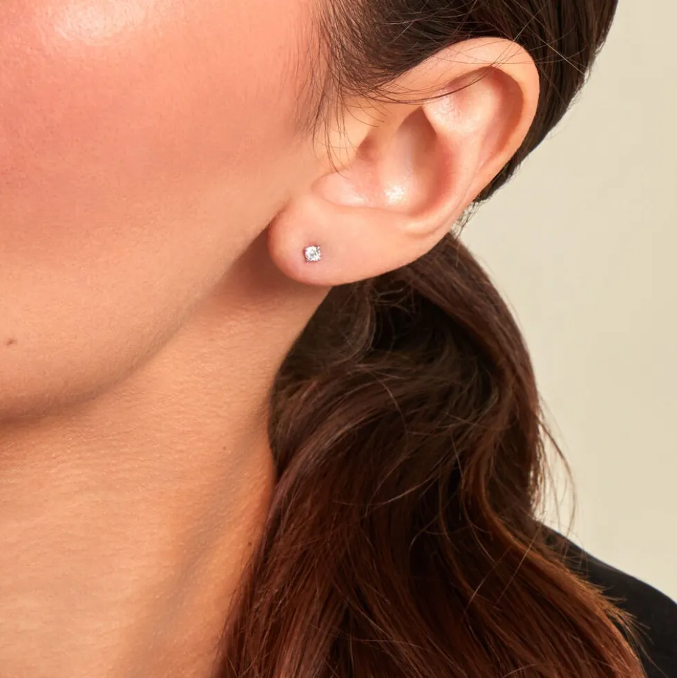 Boucles D'oreilles Puces Maurane Argent Blanc Diamant Synthétique