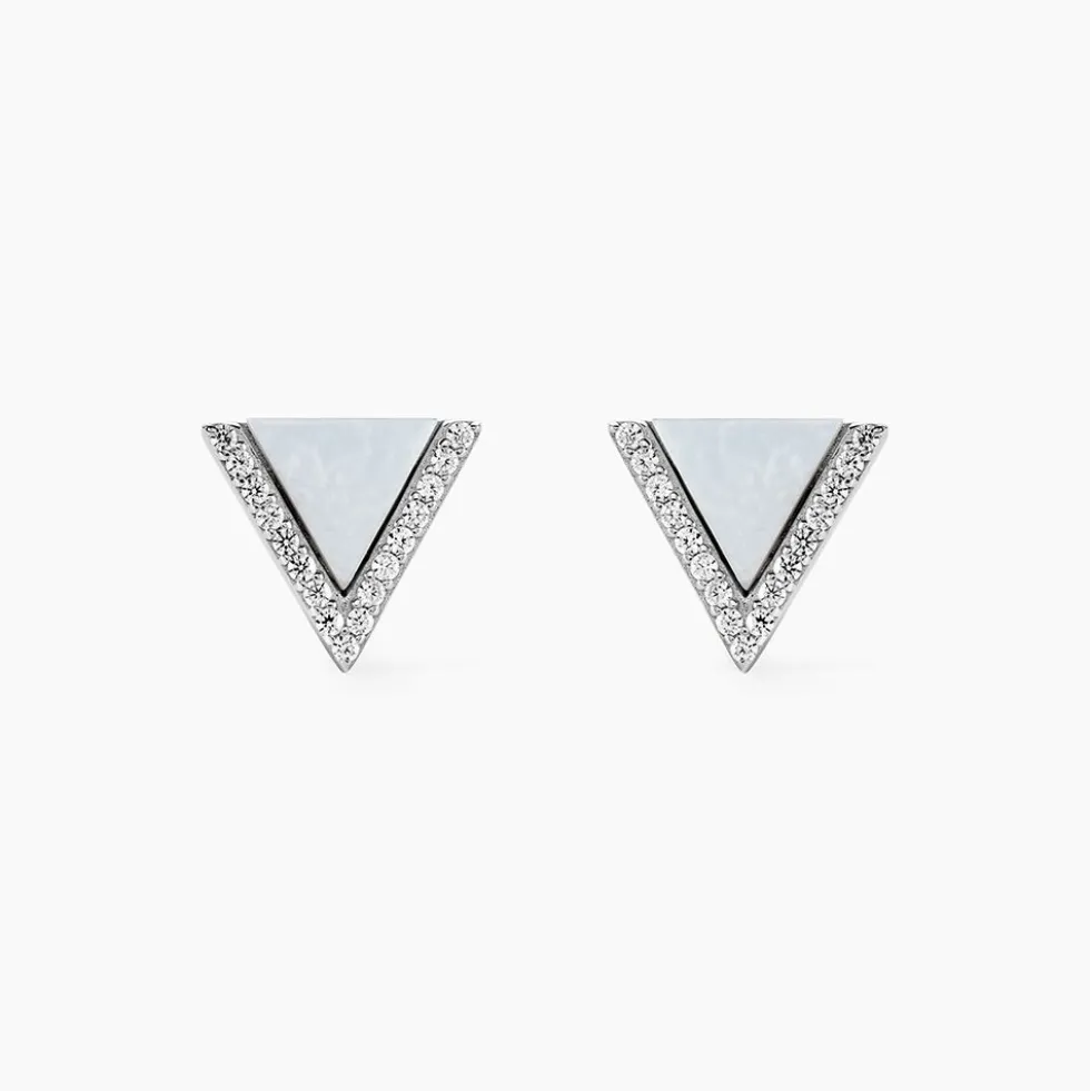 Boucles D'oreilles Puces Mori Argent Blanc Oxyde De Zirconium Et Nacre