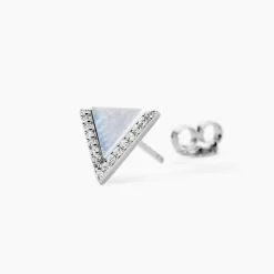 Boucles D'oreilles Puces Mori Argent Blanc Oxyde De Zirconium Et Nacre