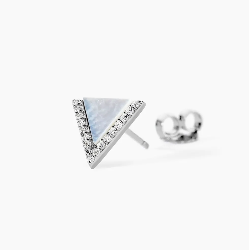 Boucles D'oreilles Puces Mori Argent Blanc Oxyde De Zirconium Et Nacre