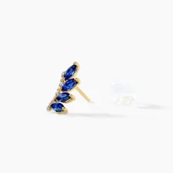 Boucles D'oreilles Puces Navette Or Jaune Saphir Diamant
