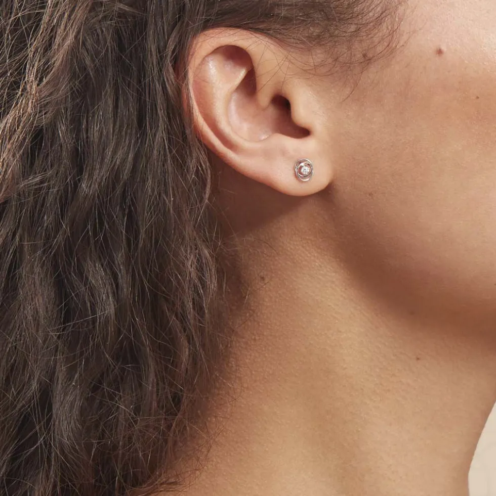 Boucles D'oreilles Puces Nid D'amour Or Blanc Diamant