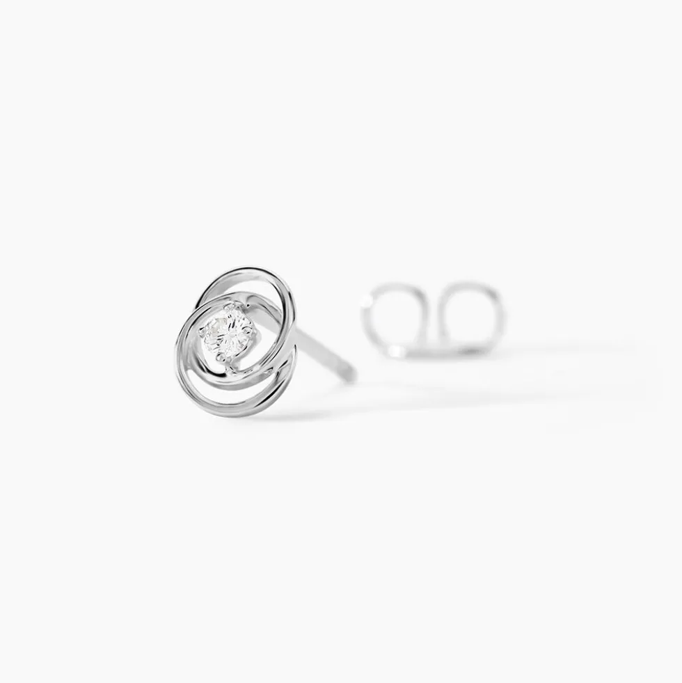 Boucles D'oreilles Puces Nid D'amour Or Blanc Diamant