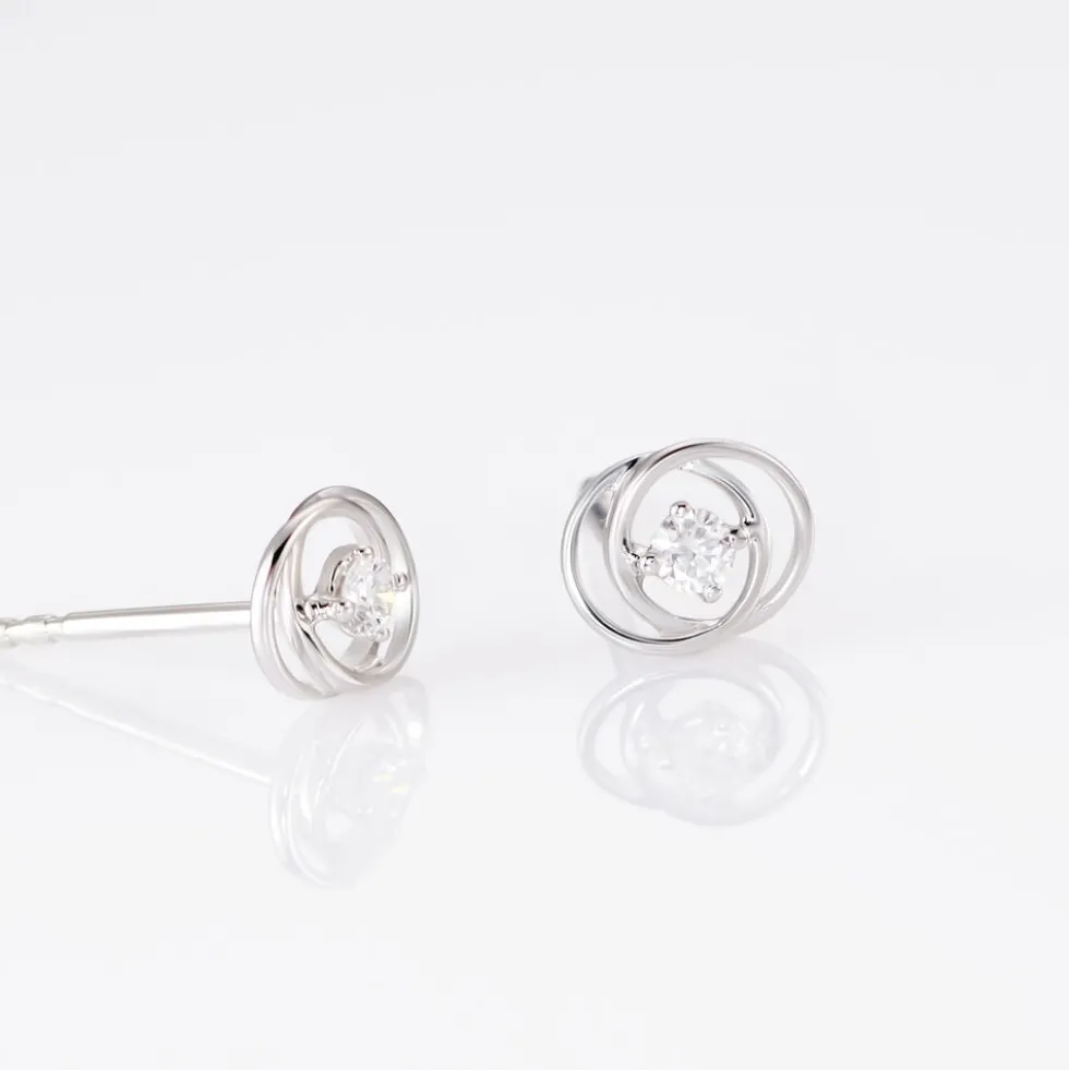 Boucles D'oreilles Puces Nid D'amour Or Blanc Diamant