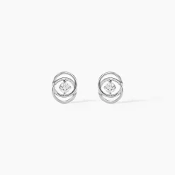 Boucles D'oreilles Puces Nid D'amour Or Blanc Diamant