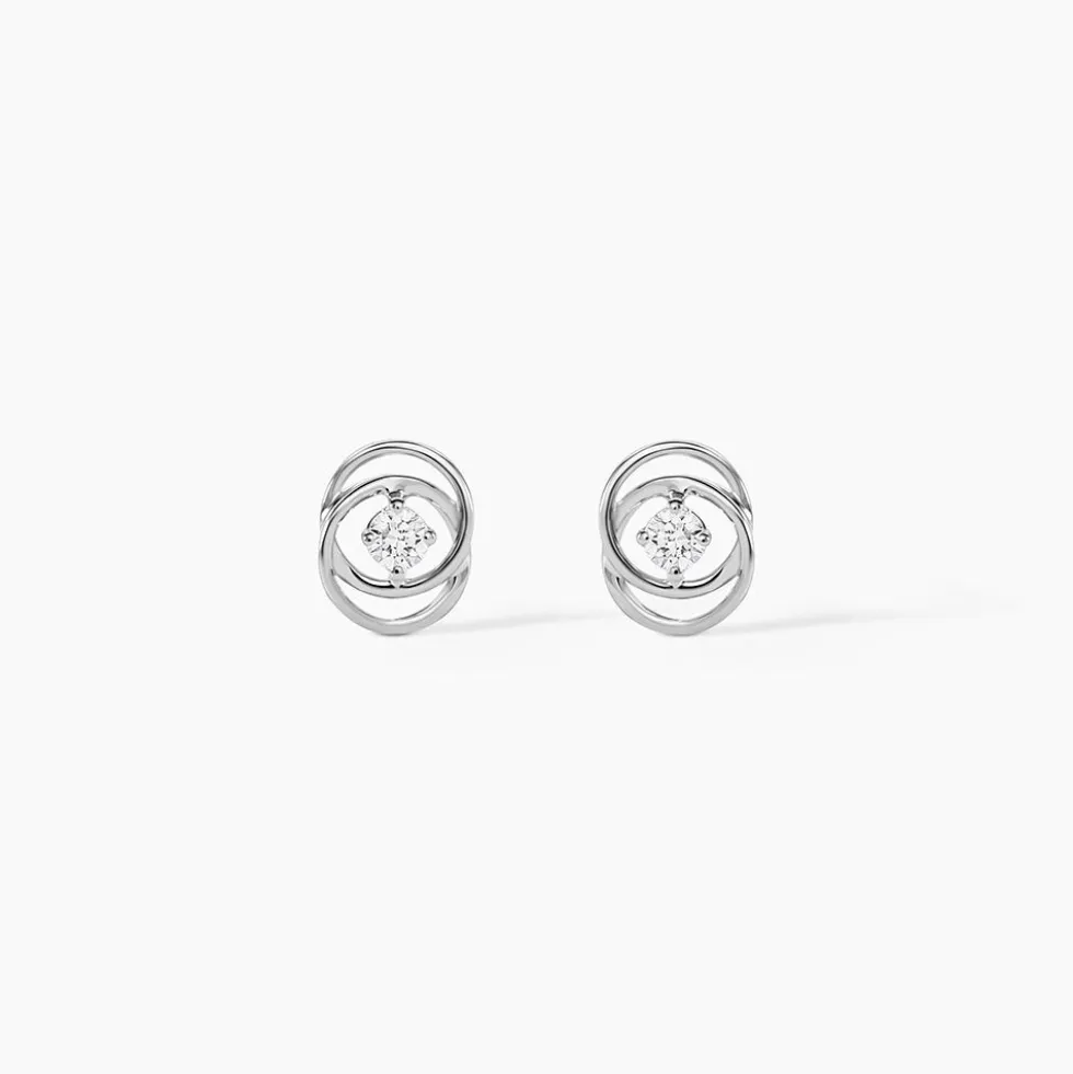 Boucles D'oreilles Puces Nid D'amour Or Blanc Diamant