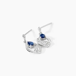 Boucles D'oreilles Puces Odila Or Blanc Saphir Et Diamant