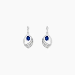 Boucles D'oreilles Puces Odila Or Blanc Saphir Et Diamant